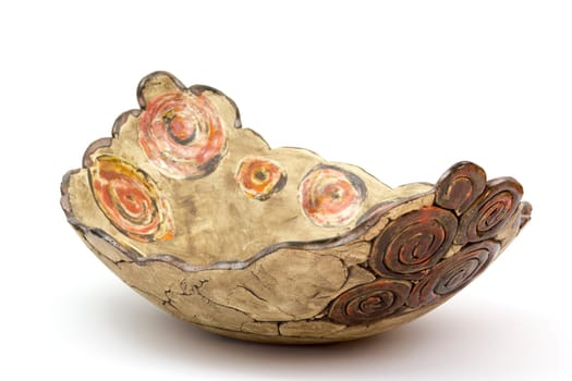 clay bowl on white background - handmade pottery