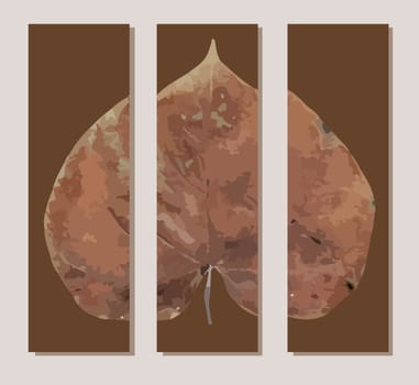 Original interior panel on the wall. Triptych. Autumn leaf. Trend poster.