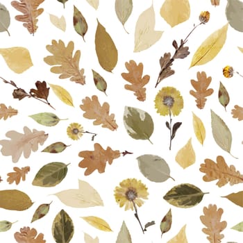 Seamless pattern from realistic autumn leaves. Autumn leaf fall.