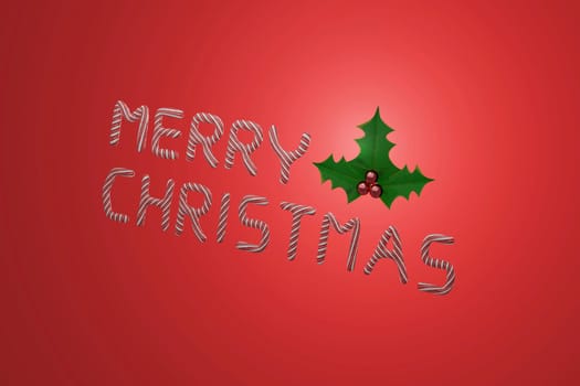 3D Rendering  , Merry Christmas text Calligraphic berry and leavesLettering design card template.