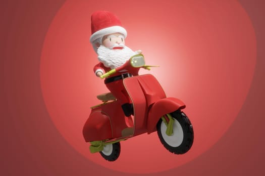 3D Rendering  , Santa claus riding a scooter , Concept Holiday greeting card, advertising, promotion, banner, Christmas background.