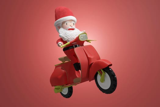 3D Rendering  , Santa claus riding a scooter , Concept Holiday greeting card, advertising, promotion, banner, Christmas background.