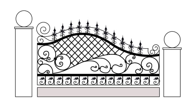 Modern abstract collection with green fence forged sketch on white background. Hand drawn green elements.