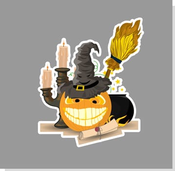Cartoon halloween pumpkin hat for web design. Happy halloween vector illustration.