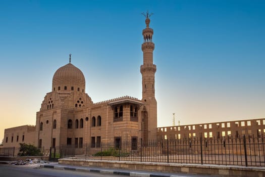 Sunset over the funeral complex of Emir Qurqumas in sunset sky, Cairo Egypt, Africa