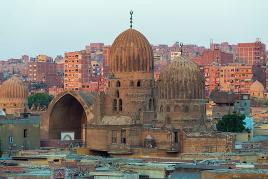 Old part of Cairo, capital of Egypt, panorama of the dead city or city of the dead. Necropolis and old cemetery where they live alive with the dead.