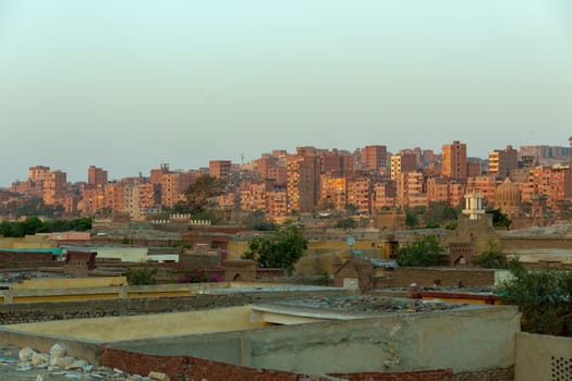 Old part of Cairo, capital of Egypt, panorama of the dead city or city of the dead. Necropolis and old cemetery where they live alive with the dead.