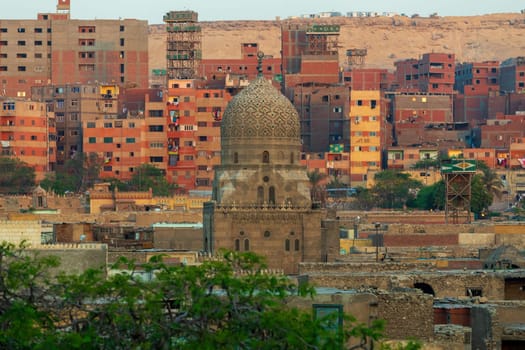 Old part of Cairo, capital of Egypt, panorama of the dead city or city of the dead. Necropolis and old cemetery where they live alive with the dead.
