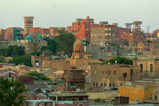 Old part of Cairo, capital of Egypt, panorama of the dead city or city of the dead. Necropolis and old cemetery where they live alive with the dead.