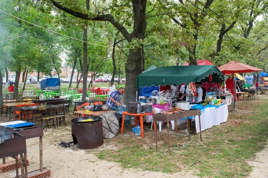 Slavyansk-on-Kuban, Russia - September 14, 2018: Day of the city of Slavyansk-on-Kuban, folk festivities in the city park. Representation of rural settlements in national traditions.