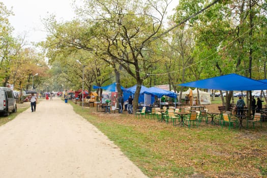 Slavyansk-on-Kuban, Russia - September 14, 2018: Day of the city of Slavyansk-on-Kuban, folk festivities in the city park. Representation of rural settlements in national traditions.