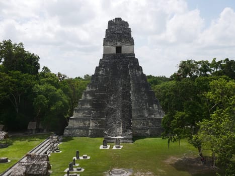 The step temple in the Mayan city of Tikal in Guatemala,Central America.