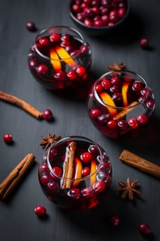 Mulled wine with orange, cranberries and cinnamon and anise