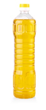The vegetable or sunflower oil in plastic bottle isolated with clipping path included
