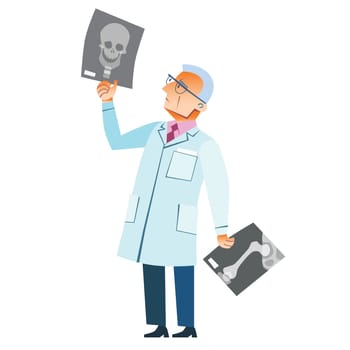 The orthopedic doctor examines an x-ray of a fracture of the skull medicine health