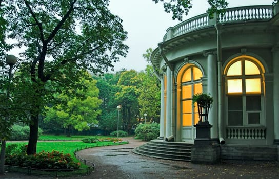 Palace in park at evening in Saint Petersburg, Russia.