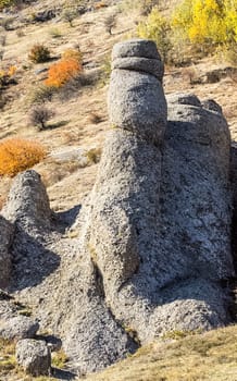 Rocks in Crimea. The rocks of the rocks of Crimea. The output of limestone sediment