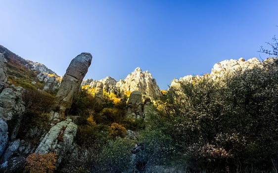 Rocks in Crimea. The rocks of the rocks of Crimea. The output of limestone sediment