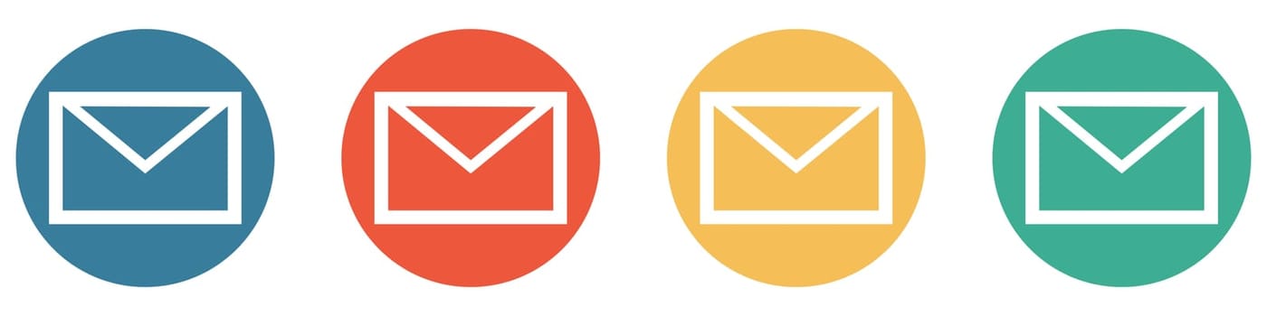 4 colorful Buttons blue, red, orange and green showing: Newsletter, Letter, Envelope or Contact