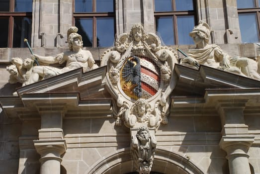 The Nuremberg coat of arms at the historic Old Town Hall,the Wolffschen Bau.
