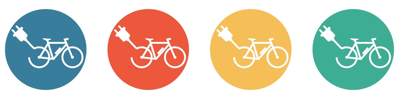 4 colorful Buttons blue, red, orange and green showing: E-Bike, E Bike or Charging Station for Electro Bike