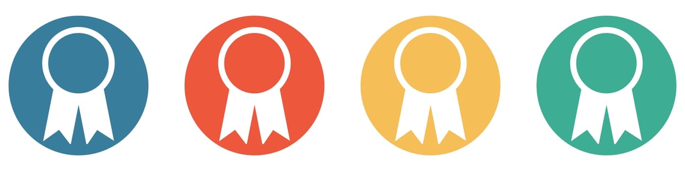 4 colorful Buttons blue, red, orange and green showing: Seal, Medal or Award
