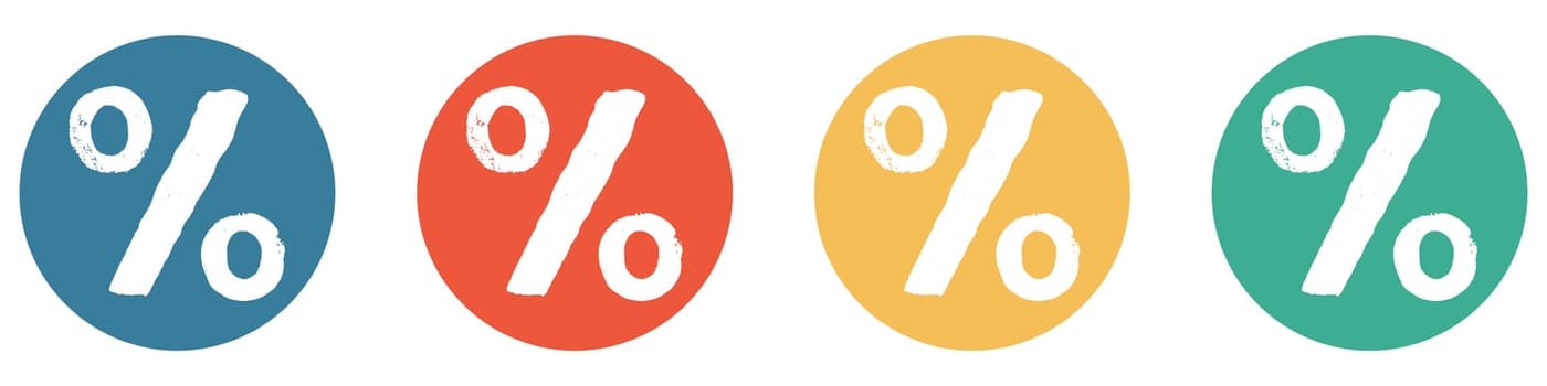 4 colorful Buttons blue, red, orange and green showing: Percent sign