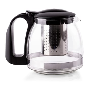 The Empty glass teapot on white background