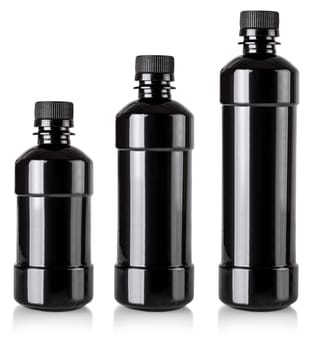 The black plastic bottles isolated white background with clipping path