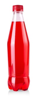 The Plastic bottle with red lemonade isolated on white background