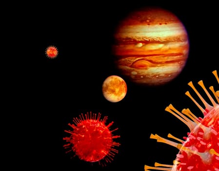 The Solar system with planets and asteroids as a coronavirus. (Elements of this image furnished by NASA)