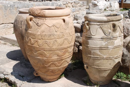 Historical Pithoi,amphorae in Knossos from the Minoan civilization on the Greek island of Crete.