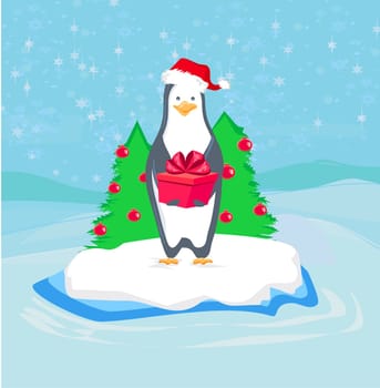 Penguin with Christmas gift - funny card