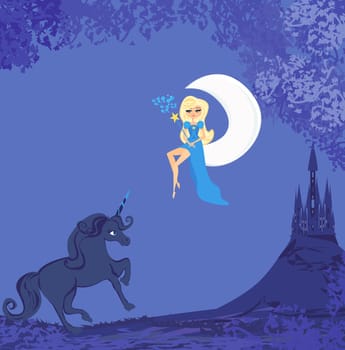 beautiful fairy sits on the moon