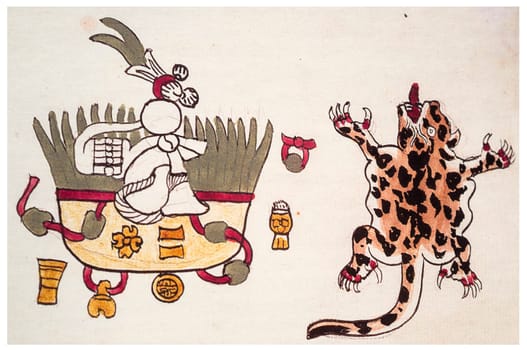 Burial of a man. Page 59v of Codex Tudela. 16th-century Aztec codex. Museum of the Americas, Spain
