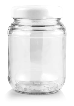The Empty glass jar isolated on a white background