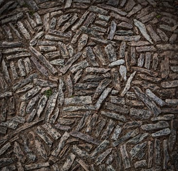 the old surface of the stone pavement