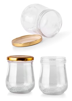 The Opened Empty Glass Jar Isolated on White Background