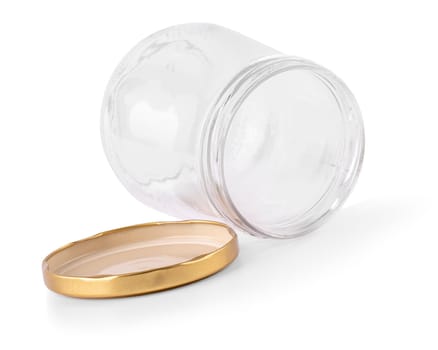 The Empty glass jar isolated on a white background
