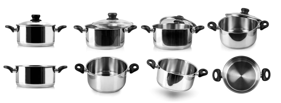 Stainless steel pot. Isolated on white background
