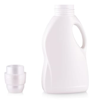 white opened plastic bottle with a handle on white