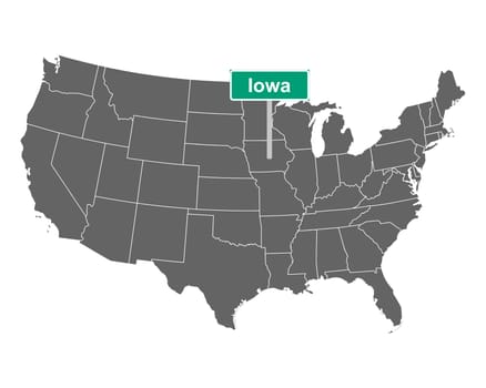 Iowa state limit sign and map of USA