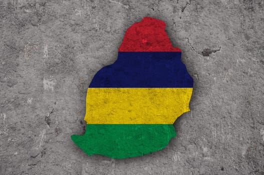 Map and flag of Mauritius on weathered concrete