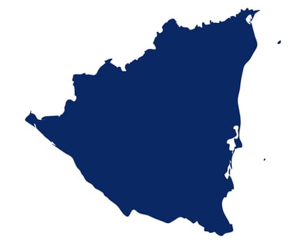 Karte von Nicaragua in blauer Farbe