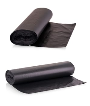 Rolls of disposable trash bags isolated over white background