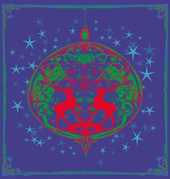 Merry Christmas card with snowflakes and reindeer
