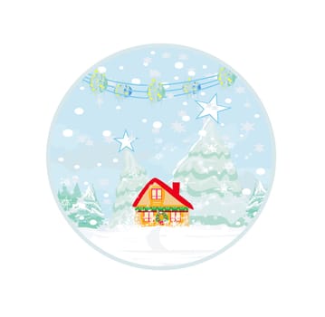 Abstract Christmas card with a winter landscape