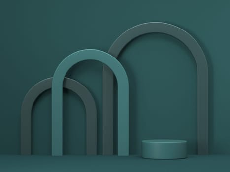 Mock up podium for product presentation three arcs 3D render illustration on green background