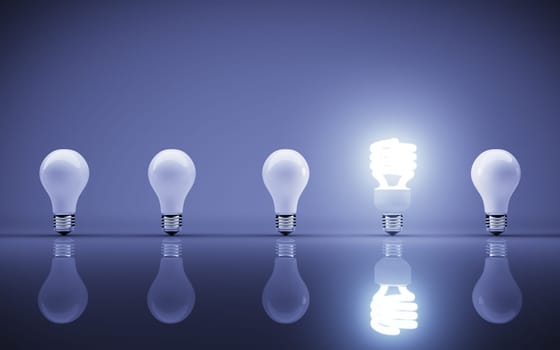 light bulbs on blue background