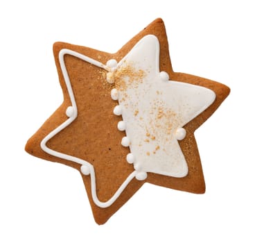Gingerbread star cookie isolated over white background